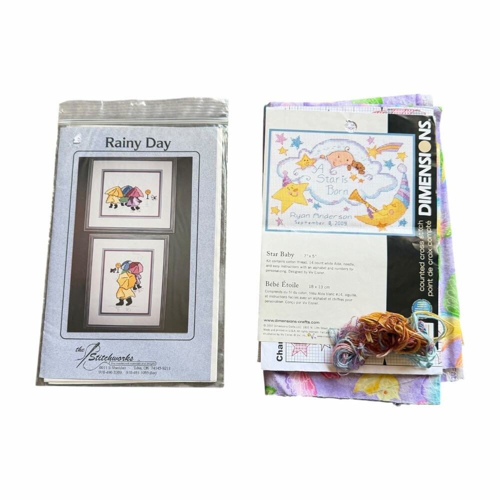 Vintage Cross Stitch Pattern & Kit Bundle Rainy Day Stitchworks Dimensions - Picture 14 of 14